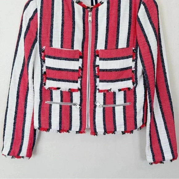 ZARA  Frayed Striped Full Zip Jacket - Picture 7 of 16